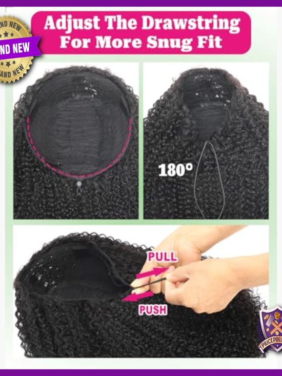 20 Inch Human Hair Half Wig Water Wave Curly Glueless Adjustable Drawstring main image 7